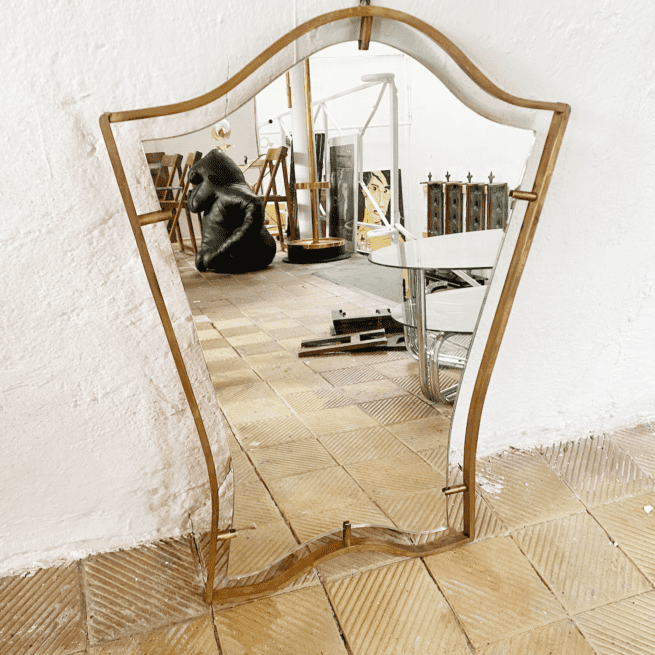 großer, filigraner spiegel messing